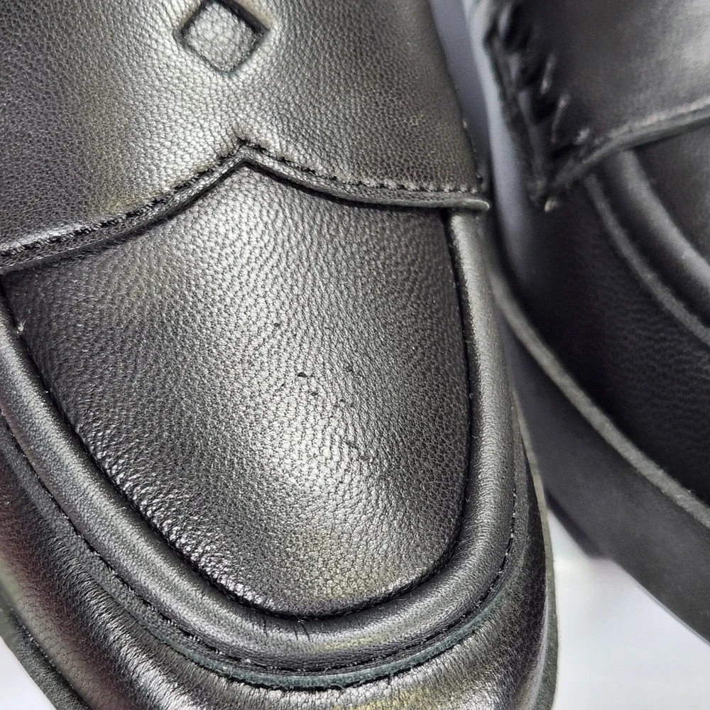 Aerosoles Cetara Platform Loafer Women Size 5 Black Leather Wedge Slip On